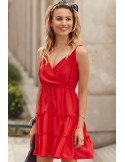 Delicate dress with a red envelope neckline PR3200 - Online store - Boutique